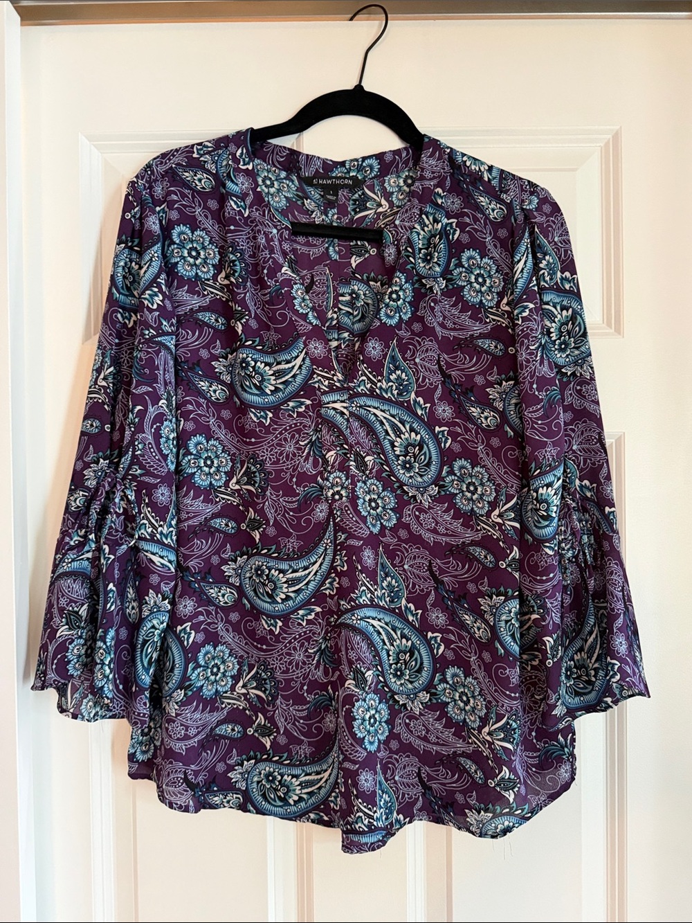 Hawthorn Purple Paisley Tunic Blouse with Teal Accents